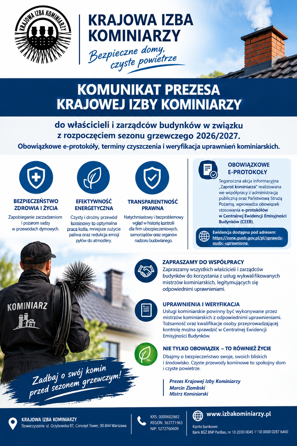 Komunikat Prezesa Krajowej Izby Kominiarzy plakat